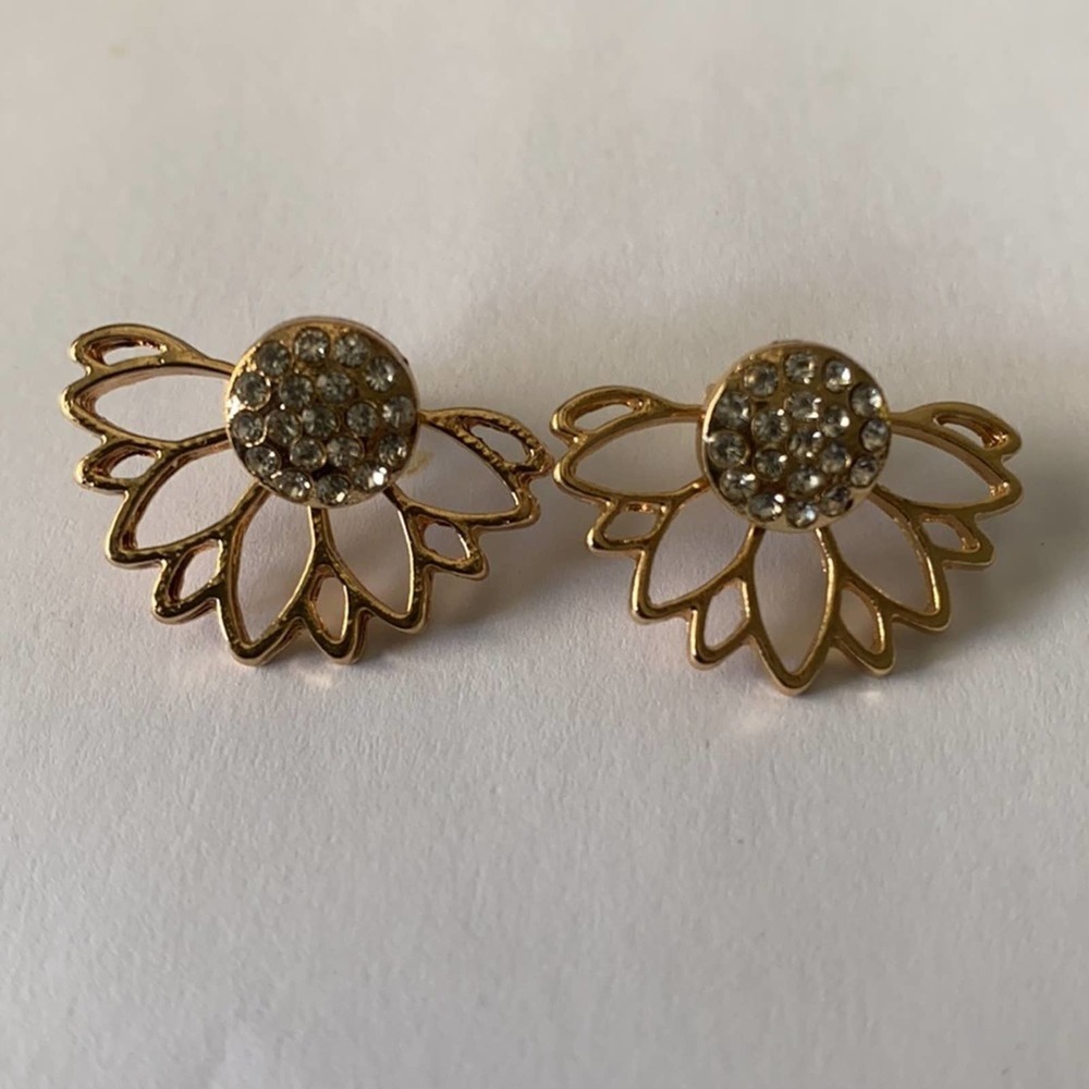 Gold Floral Crystal Accent Stud Earrings